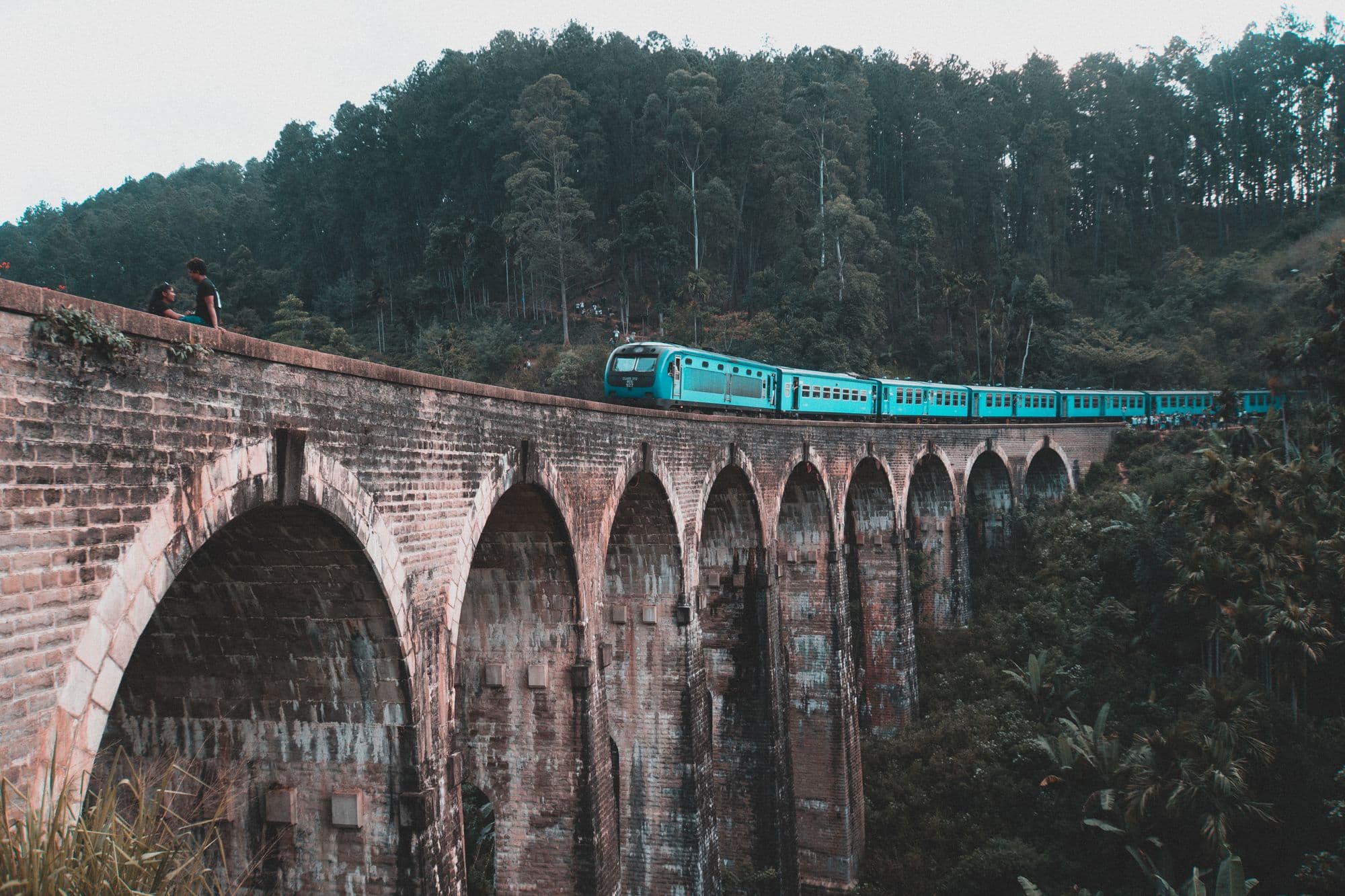 The hill country train crossing the Nine Arch Bridge at Ella